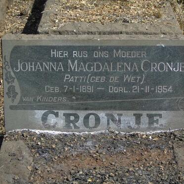 CRONJE Johanna Magdalena nee DE WET  1891-1954