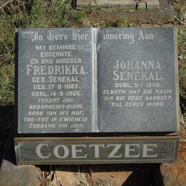 COETZEE Fredrikka nee SENEKAL 1897-1965 :: SENEKAL Johanna -1946