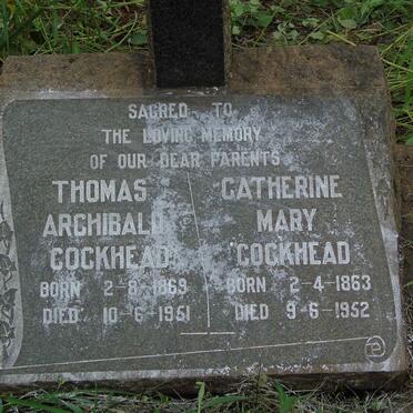 COCKHEAD Thomas Archibald 1869-1951 &amp; Catherine Mary 1863-1952