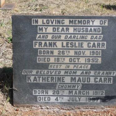 CARR Frank Leslie 1901-1952 &amp; Katherine Maud 1912-1997