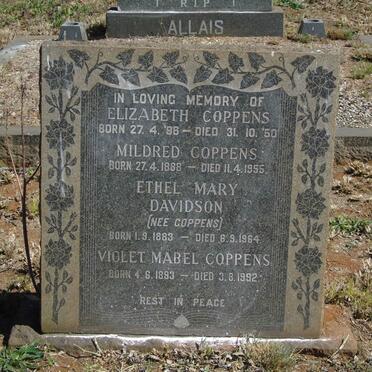 COPPENS Elizabeth 1896-1950 :: DAVIDSON Ethel Mary nee COPPENS 1883-1964