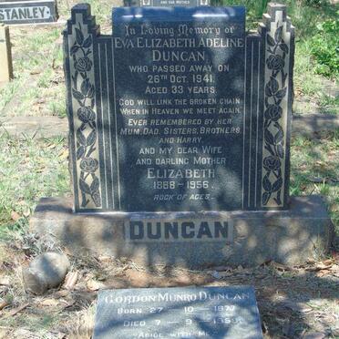 DUNCAN Gordon Munro 1877-1959 & Elizabeth 1888-1956 :: DUNCAN Eva Elizabeth Adeline -1941