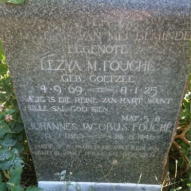 FOUCHÉ Johannes Jacobus 1863-1946 &amp; Lezya M. COETZEE 1869-1925