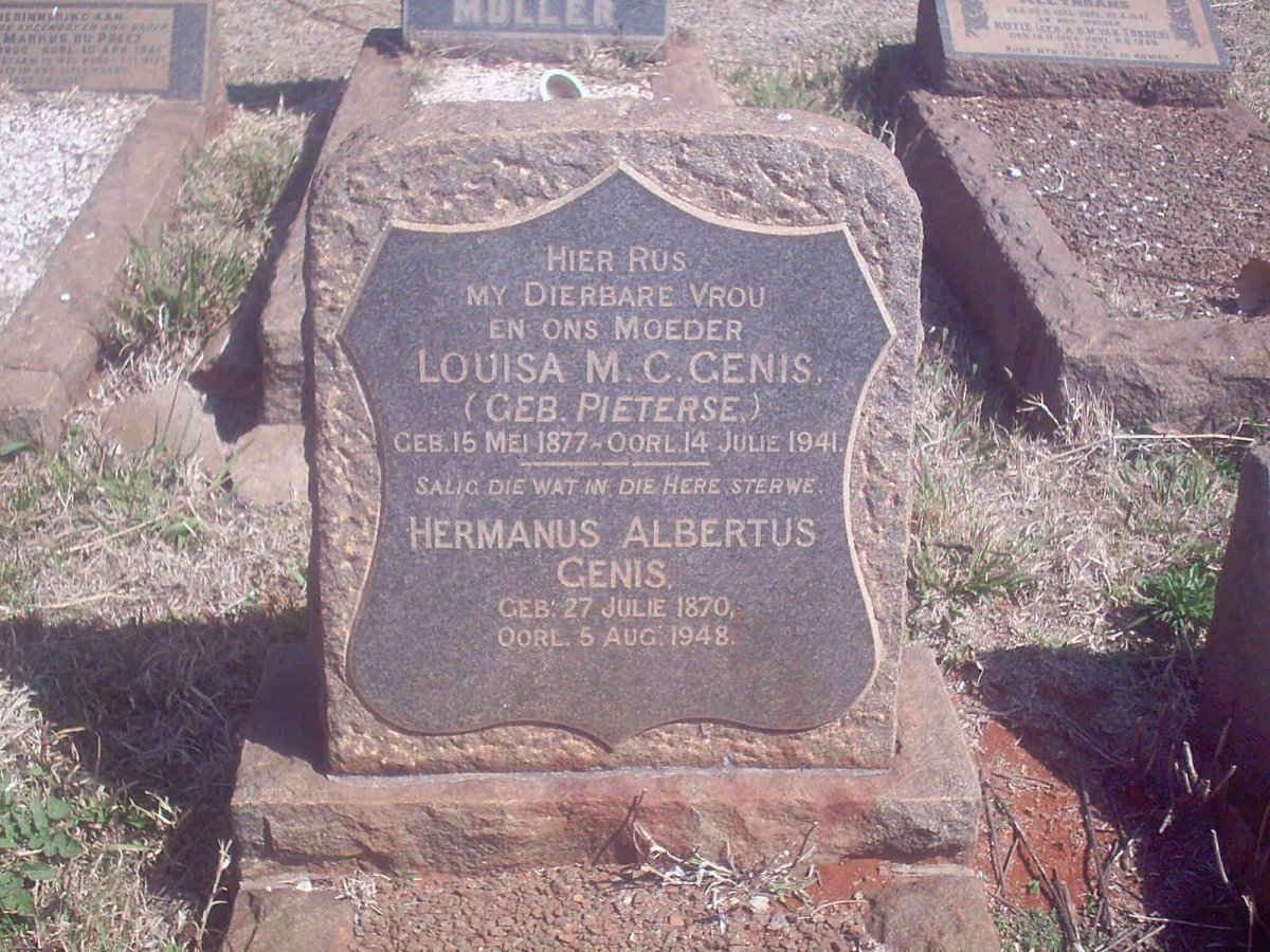 GENIS Hermanus Albertus 1870-1948 &amp; Louisa M. PIETERSE 1877-1941