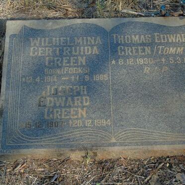 GREEN Joseph Edward 1907-1994 &amp; Wilhelmina Gertruida nee FOCKS 1914-1985
