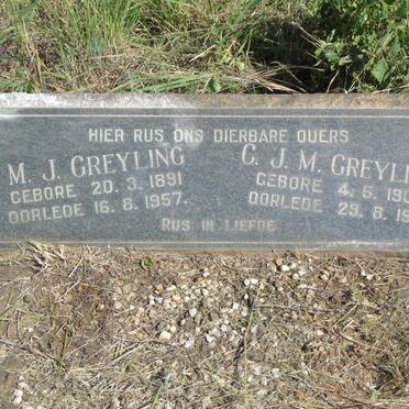 GREYLING M.J. 1891-1957 & C.J.M. 1902-1967
