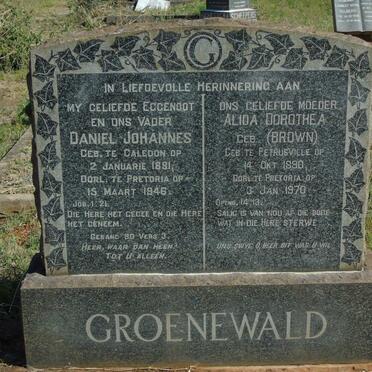 GROENEWALD Daniel Johannes 1881-1946 & Alida Dorothea BROWN 1890-1970