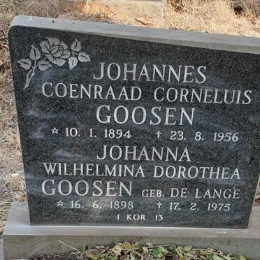 GOOSEN Johannes Coenraad Corneluis 1894-1956 & Johanna Wilhelmina Dorothea DE LANGE 1898-1975