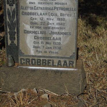 GROBBELAAR Aletta Catharina Petronella nee BOTES 1880-1942 :: GROBBELAAR Cornelius Johannes 1920-1938 