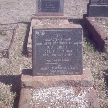 GREEFF P.A. 1873-1941 &amp; Maria Elizabeth DE BRUIN 1897-1959