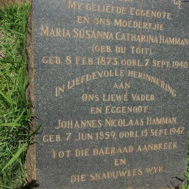 HAMMAN Johannes Nicolaas 1859-1947 &amp; Maria Susanna Catharina DU TOIT 1873-1940