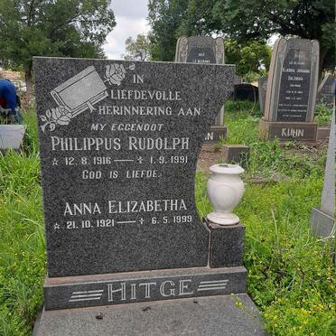 HITGE Philippus Rudolph 1916-1991 &amp; Anna Elizabetha 1921-1999