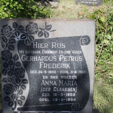 KRUGEL Gerhardus Petrus Frederik 1890-1962 &amp; Anna Maria CLAASSEN 1903-1984