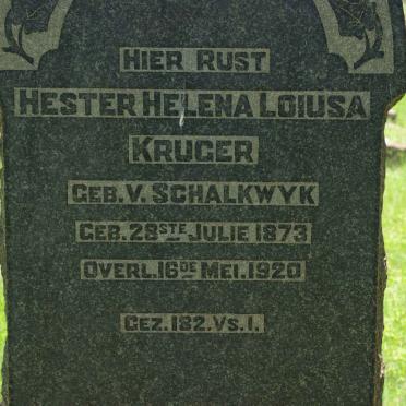 KRUGER Hester Helena Loiusa nee V. SCHALKWYK 1873-1920