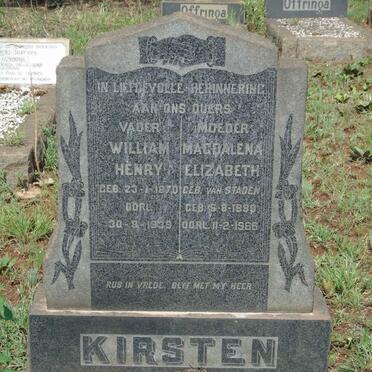 KIRSTEN William Henry 1870-1939 & Magdalena Elizabeth VAN STADEN 1880-1966
