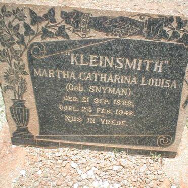 KLEINSMITH Martha Catharina Louisa nee SNYMAN 1888-1948