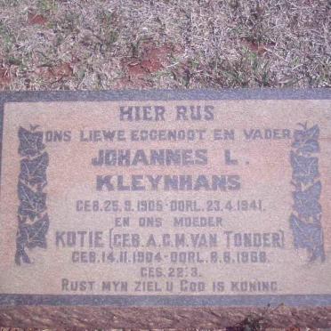 KLEYNHANS Johannes L. 1905-1941 &amp; A.C.M. VAN TONDER 1904-1968
