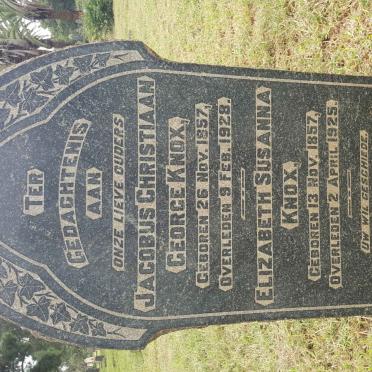 KNOX Jacobus Christiaan George 1857-1928 &amp; Elizabeth Susanna 1857-1925