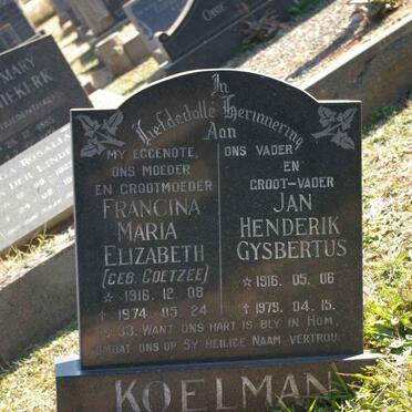 KOELMAN Jan Henderik Gysbertus 1916-1979 &amp; Francina Maria Elizabeth COETZEE 1916-1974