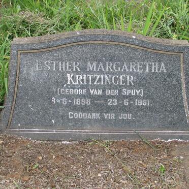 KRITZINGER Matthys Stefanus Benjamin 1896-1977 &amp; Esther Margaretha nee VAN DER SPUY 1898-1961
