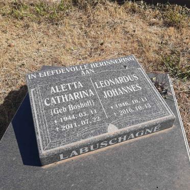 LABUSCHAGNE Leonardus Johannes 1946-2016 &amp; Aletta Catharina BOSHOFF 1944-2011