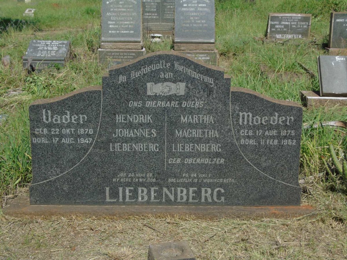 LIEBENBERG Hendrik Johannes 1870-1947 & Martha Magrietha OBERHOLZER 1875-1952