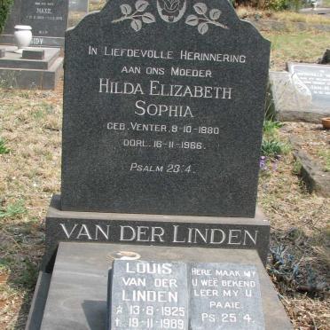 LINDEN Hilda Elizabeth Sophia, van der nee VENTER 1880-1966 :: VAN DER LINDEN Louis 1925-1989