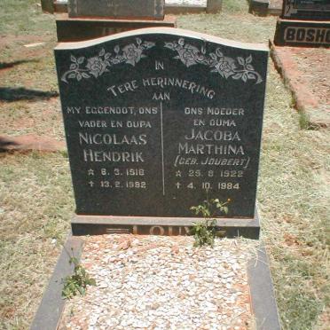 LOUW Nicolaas Hendrik 1916-1982 &amp; Jacoba Mathina JOUBERT 1922-1984