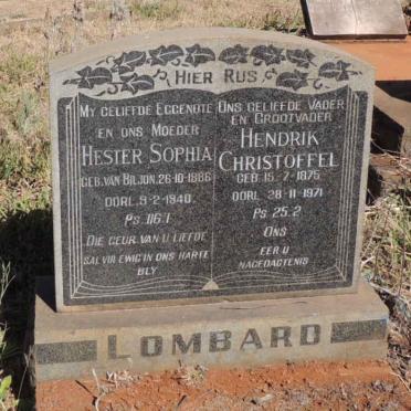 LOMBARD Hendrik Christoffel 1875-1971 &amp; Hester Sophia VAN BILJON 1886-1940
