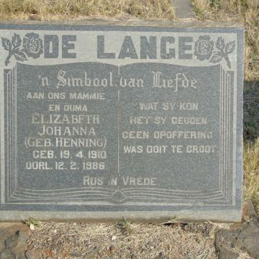LANGE Elizabeth Johanna, de nee HENNING 1910-1986
