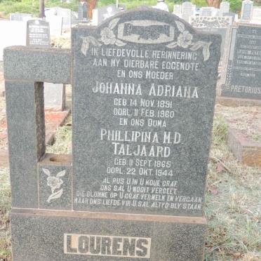LOURENS Johanna Adriana 1891-1960 :: TALJAARD Phillipina M.D. 1865-1944