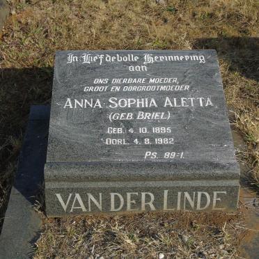 LINDE Anna Sophia Aletta, van der nee BRIEL 1895-1982