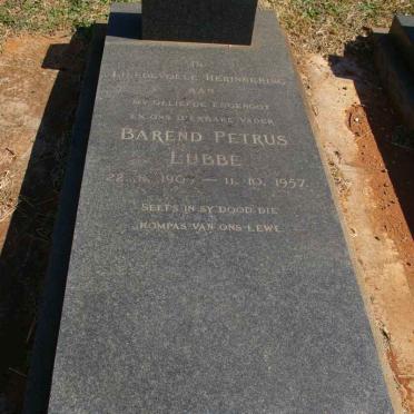 LUBBE Barend Petrus 190?-1957