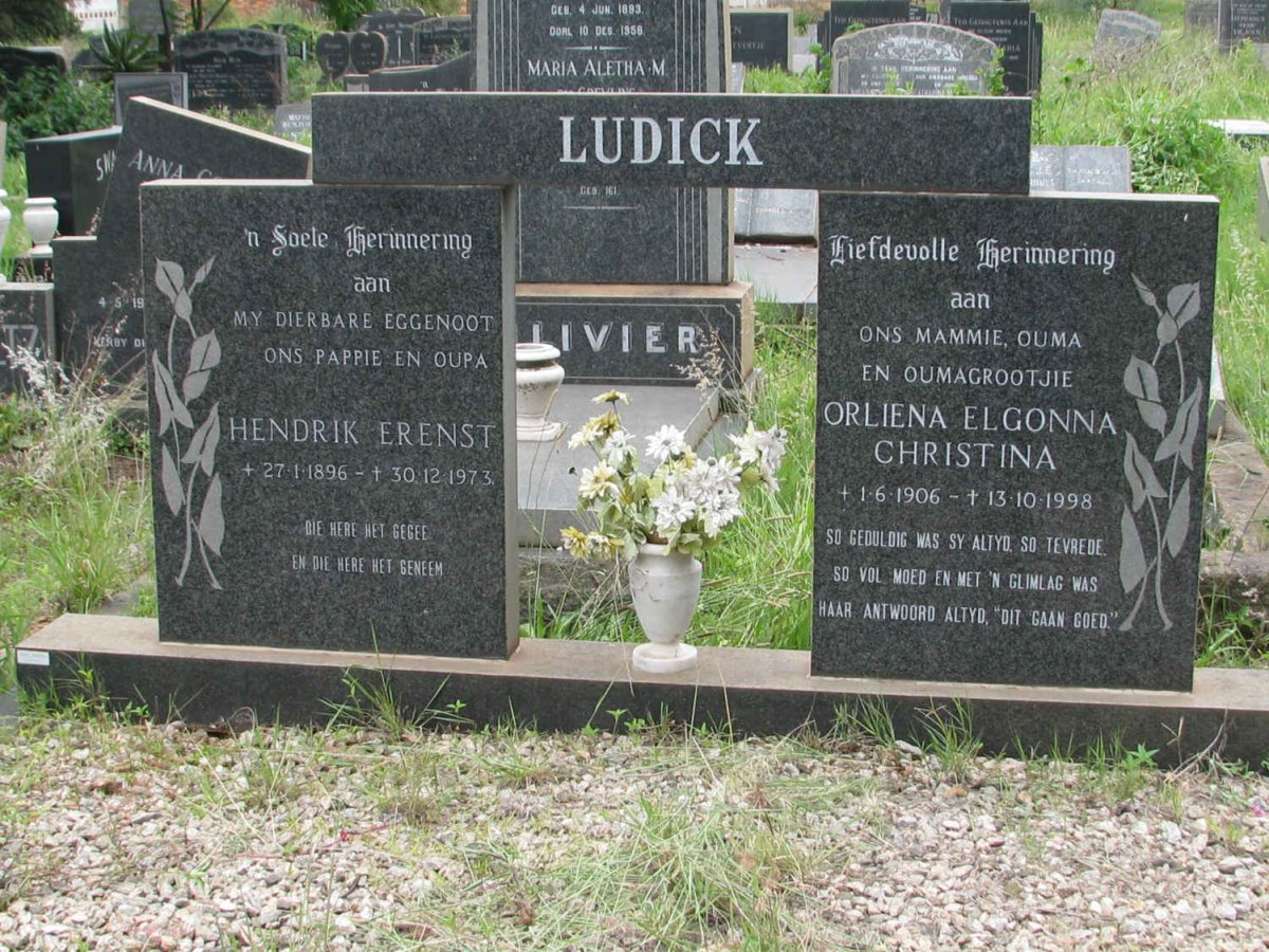 LUDICK Hendrik Erenst 1896-1973 &amp; Orliena Elgonna Christina 1906-1998
