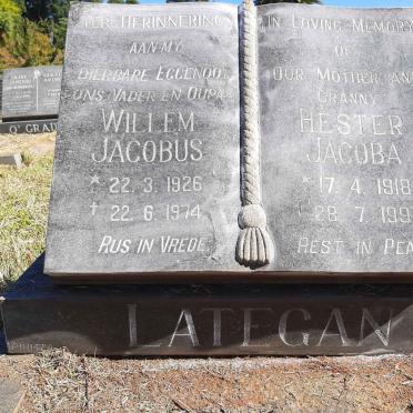LATEGAN Willem Jacobus 1926-1974 &amp; Hester Jacoba 1918-1997