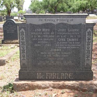 McFARLANE John Currie 1881-1970 &amp; Ida May 1885-1947 :: McFARLANE Cyril Thomas 1908-1988 :: McFARLANE Jimmy 1913-1944