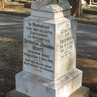 MENTZ David 1848-1926 &amp; Getruida Johanna ROUX -1918