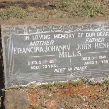 MILLS John Henry -1940 &amp; Francina Johanna -1955