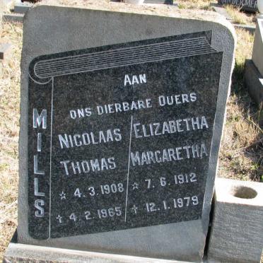 MILLS Nicolaas Thomas 1908-1965 &amp; Elizabeth Margaretha 1912-1979