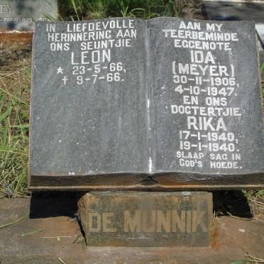 MUNNIK Ida, de nee MEYER 1906-1947 :: MUNNIK Rika, de 1940-1940 :: MUNNIK Leon, de 1966-1966