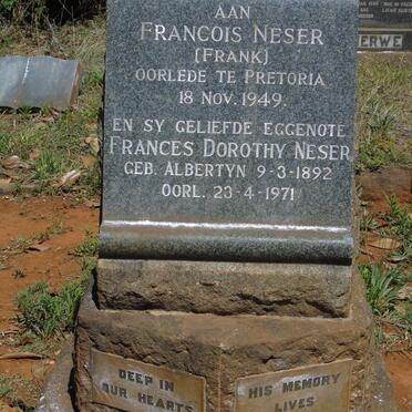NESER Francois -1949 & Frances Dorothy ALBERTYN 1892-1971