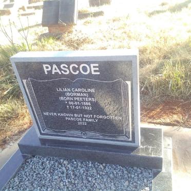 PASCOE Lilian Caroline formerly BORMAN nee PEETERS 1886-1922