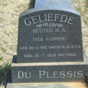 PLESSIS Hester M.A., du nee KLOPPER 1891-1978