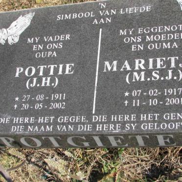 POTGIETER J.H. 1911-2002 &amp; M.S.J. 1917-2001
