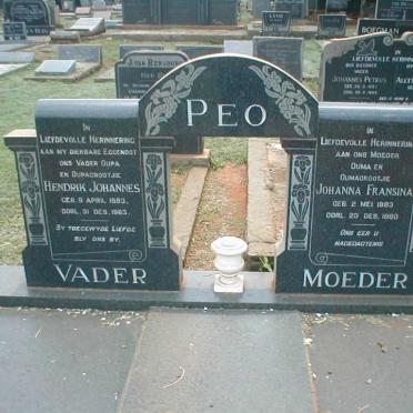 PEO Hendrik Johannes 1883-1963 &amp; Johanna Fransina 1883-1980
