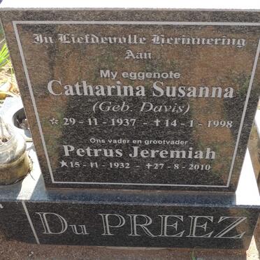 PREEZ Petrus Jeremiah, du 1932-201 & Catharina Susanna DAVIS 1937-1998