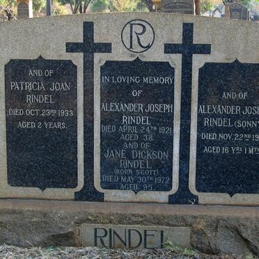 RINDEL Alexander Joseph -1921 &amp; Jane Dickson SCOTT -1972 :: RINDEL Alexander Joseph -1921 :: RINDEL Patricia Joan -1933