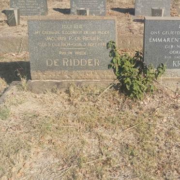 RIDDER Jacobus P., de 1904-1945 &amp; KRUGER Emmarentia Petronella formerly de RIDDER nee NEL 1899-1981