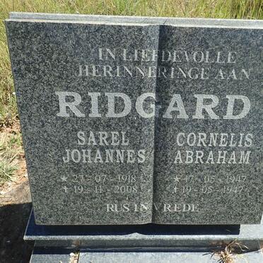 RIDGARD Sarel Johannes 1918-2008.&amp; Jana 1922-2010 :: RIDGARD Cornelis Abraham 1947-1947