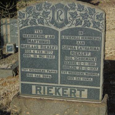 RIEKERT Marthinus Nicolaas 1877-1942 & Sophia Catharina SCHOEMAN 1880-1937